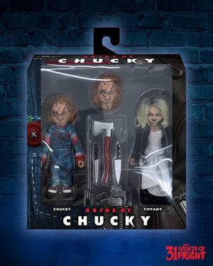 BRIDE OF CHUCKY 8 INCH SCALE CHUKCY AND TIFFANY CLOTHED FIGURES ACTION FIGURE 2 PACK "PRE-ORDER MAY 2022 APPROX"