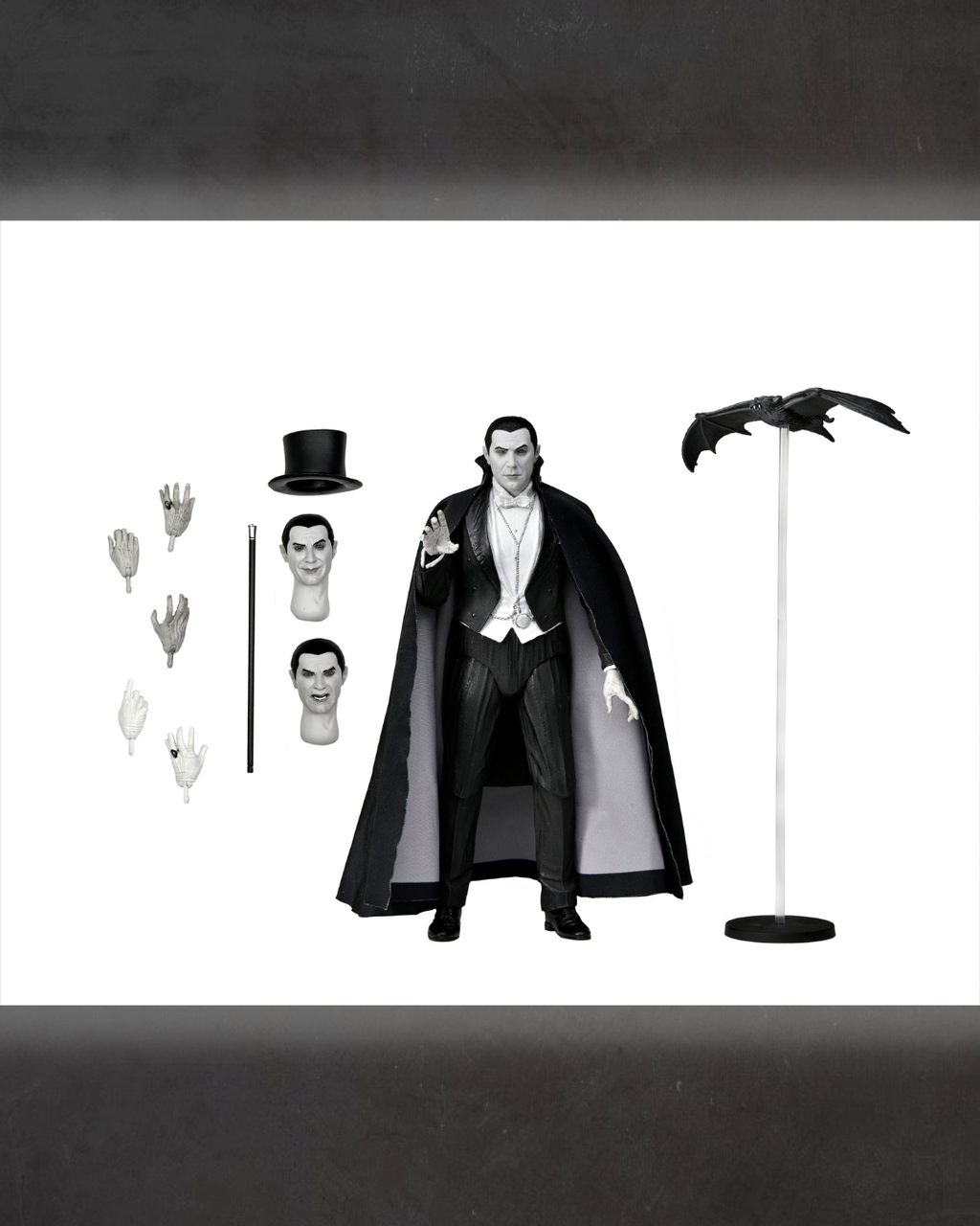 UNIVERSAL MONSTERS ULTIMATE DRACULA (CARFAX ABBEY) BLACK AND WHITE 7" ACTION FIGURE "PRE-ORDER AUG 2023 APPROX"