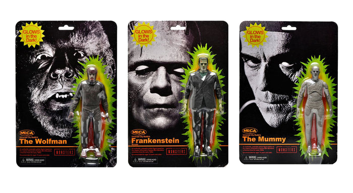 Universal Monsters Retro Glow-In-The-Dark Full Set of 3 7" Action Figures "Pre-Order Dec 2022 Approx"